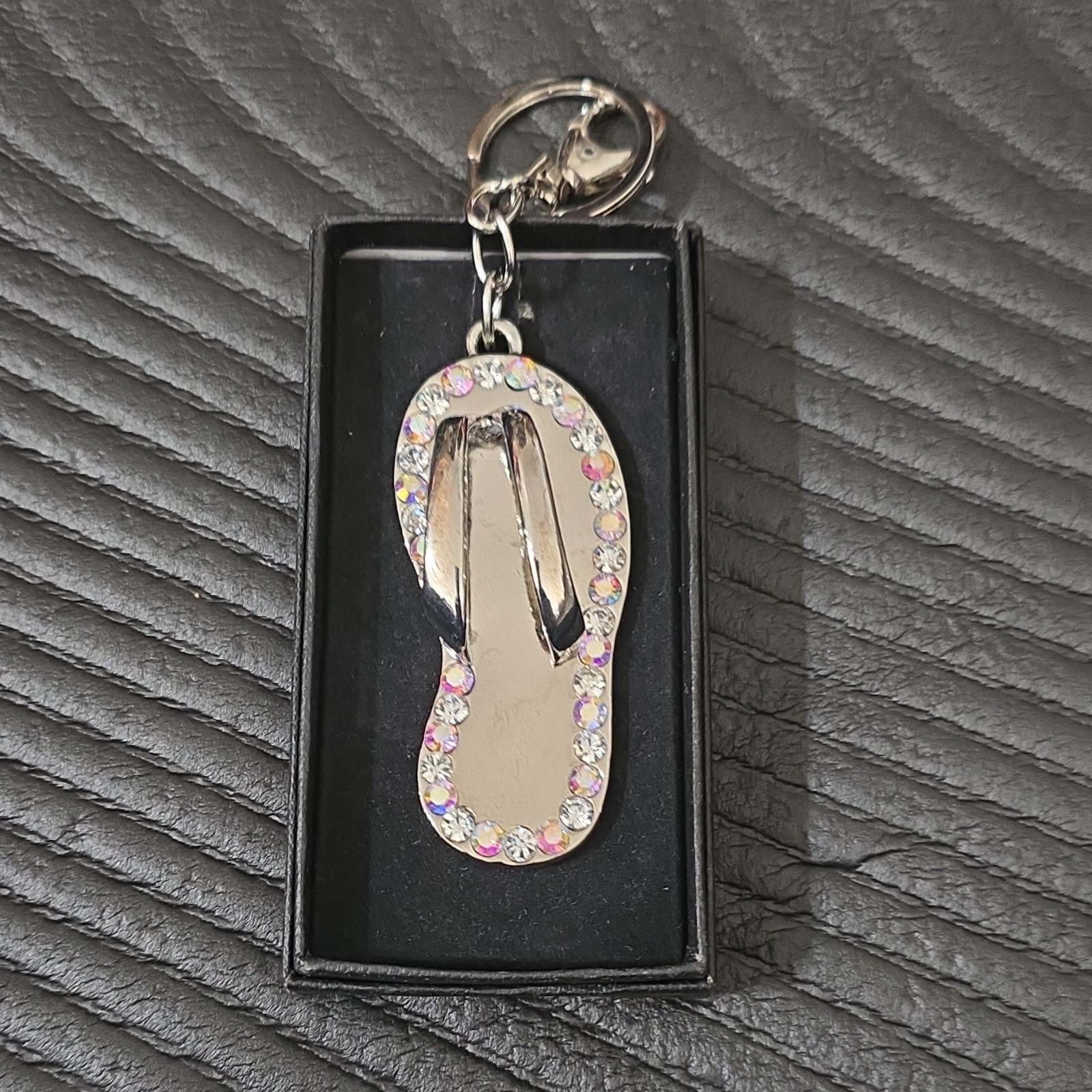 Rhinestone Flip Flop Key Chain Silver Multicolor Metal Women Shoes & Bags Bling