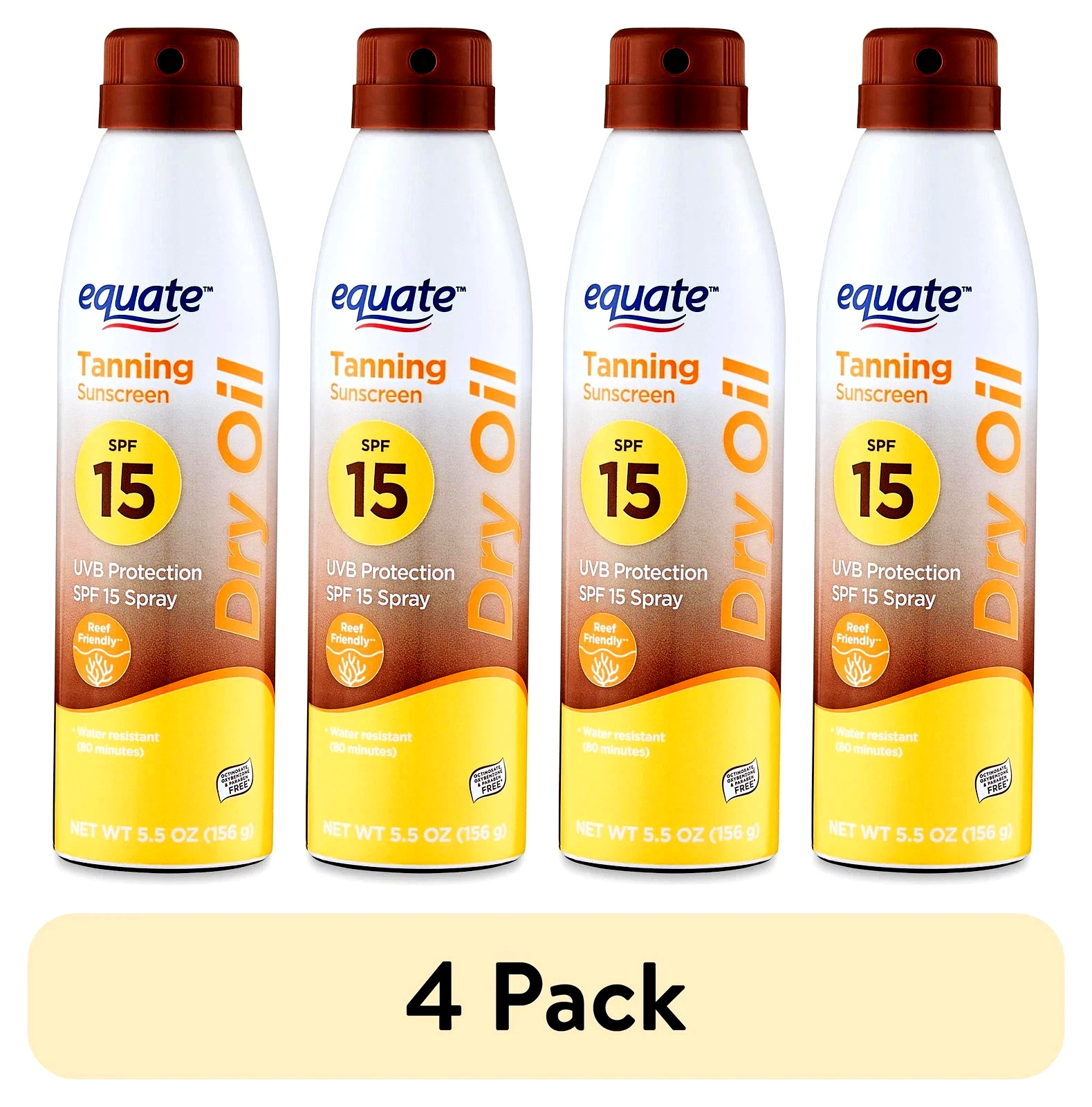 (4 pack) Equate Tanning Dry Oil Sunscreen, SPF 15, 5.5 oz