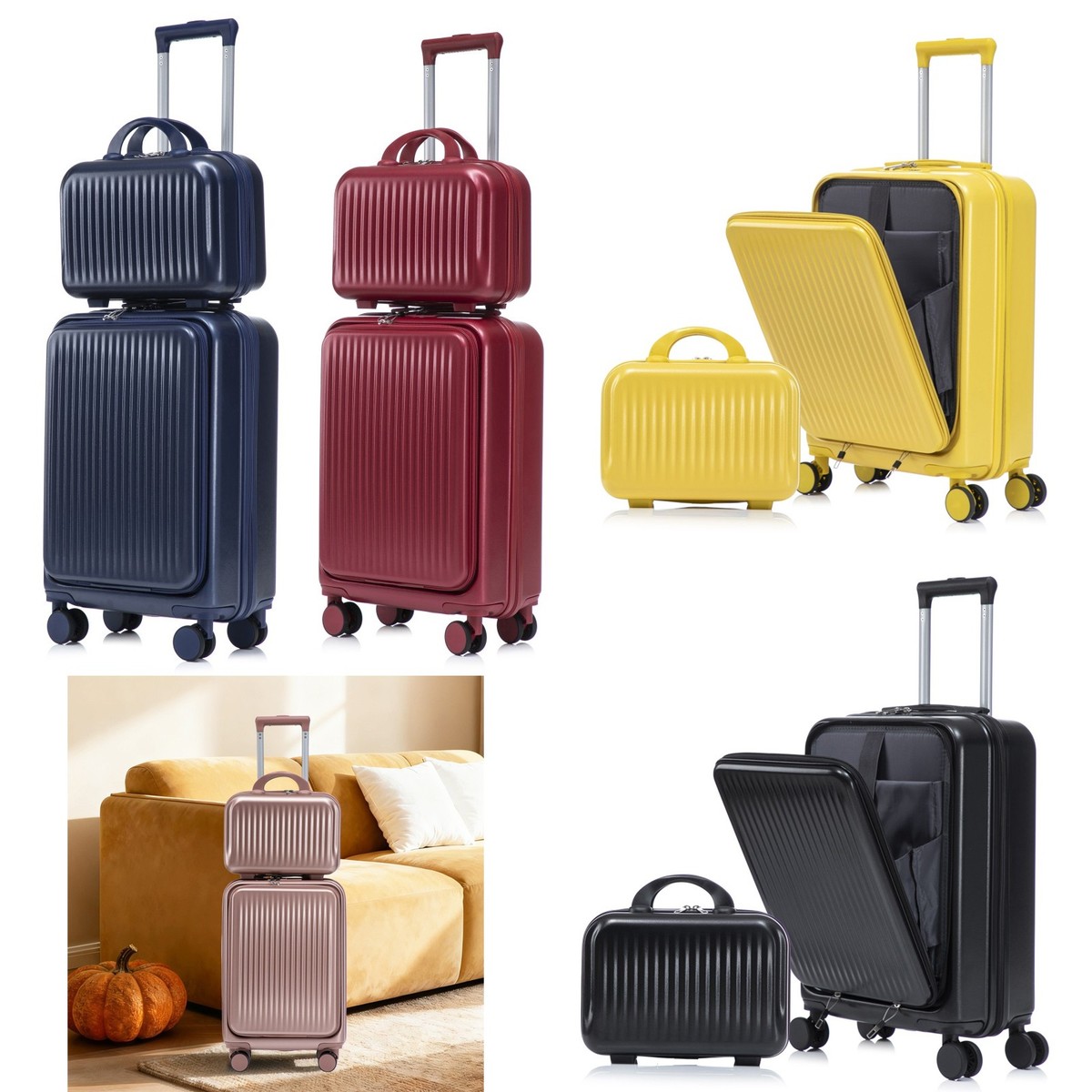 14"/20" 2 pcs ABS Spinner Wheel Luggage，Combination Lock & Front Opening Design