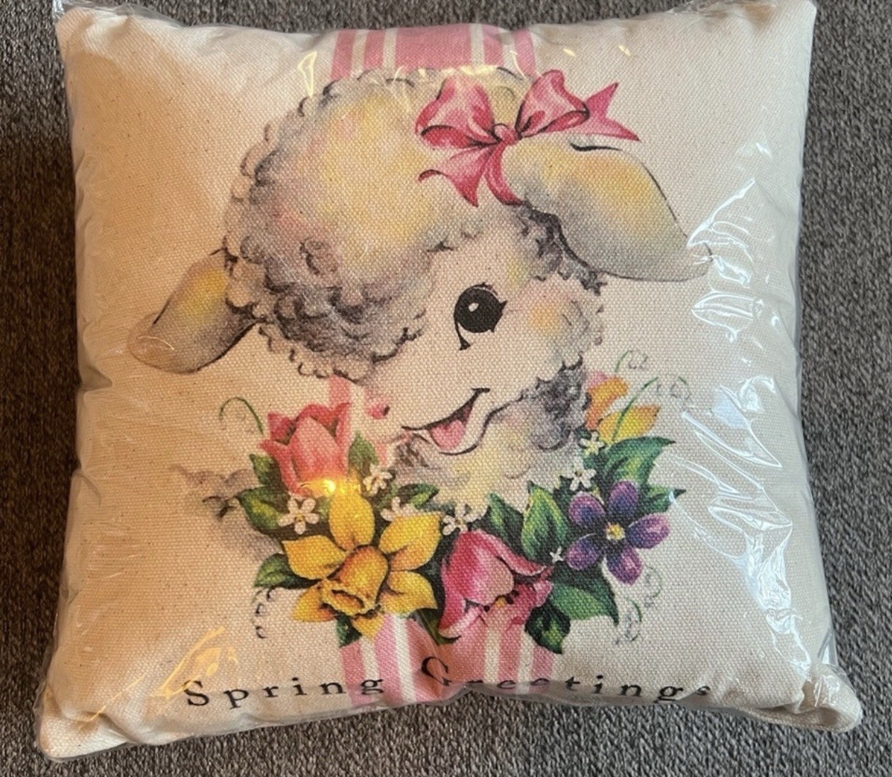Peach Street Kitsch Lamb Spring Greetings Mini Pillow 9” NWT Easter Home Decor