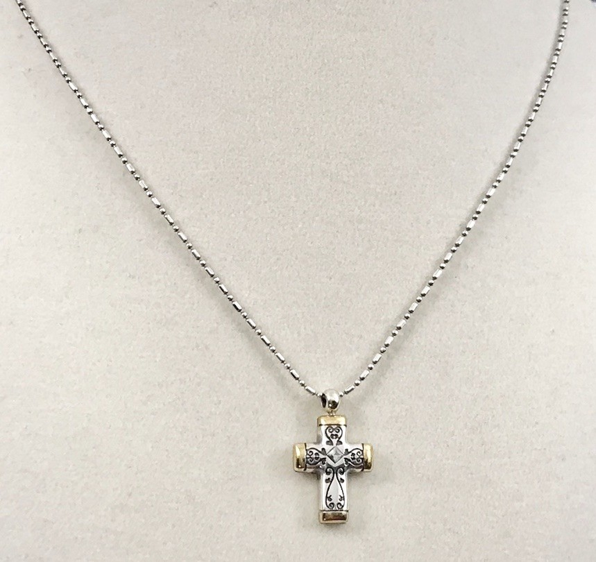 Brighton Venezia Reversible Cross Pendant Necklace Silver & Gold Crystal. #532