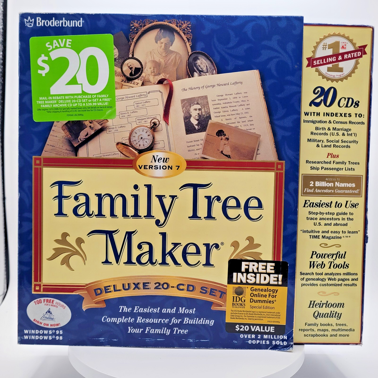 Broderbund Software Version 7 Family Tree Maker 20 Cd. Windows 95/98 Big Box