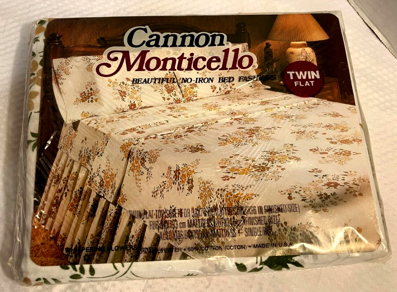 Vtg Cannon Monticello Twin Bed Flat Sheet WHISPERING FLOWERS 70’s New Old Stock