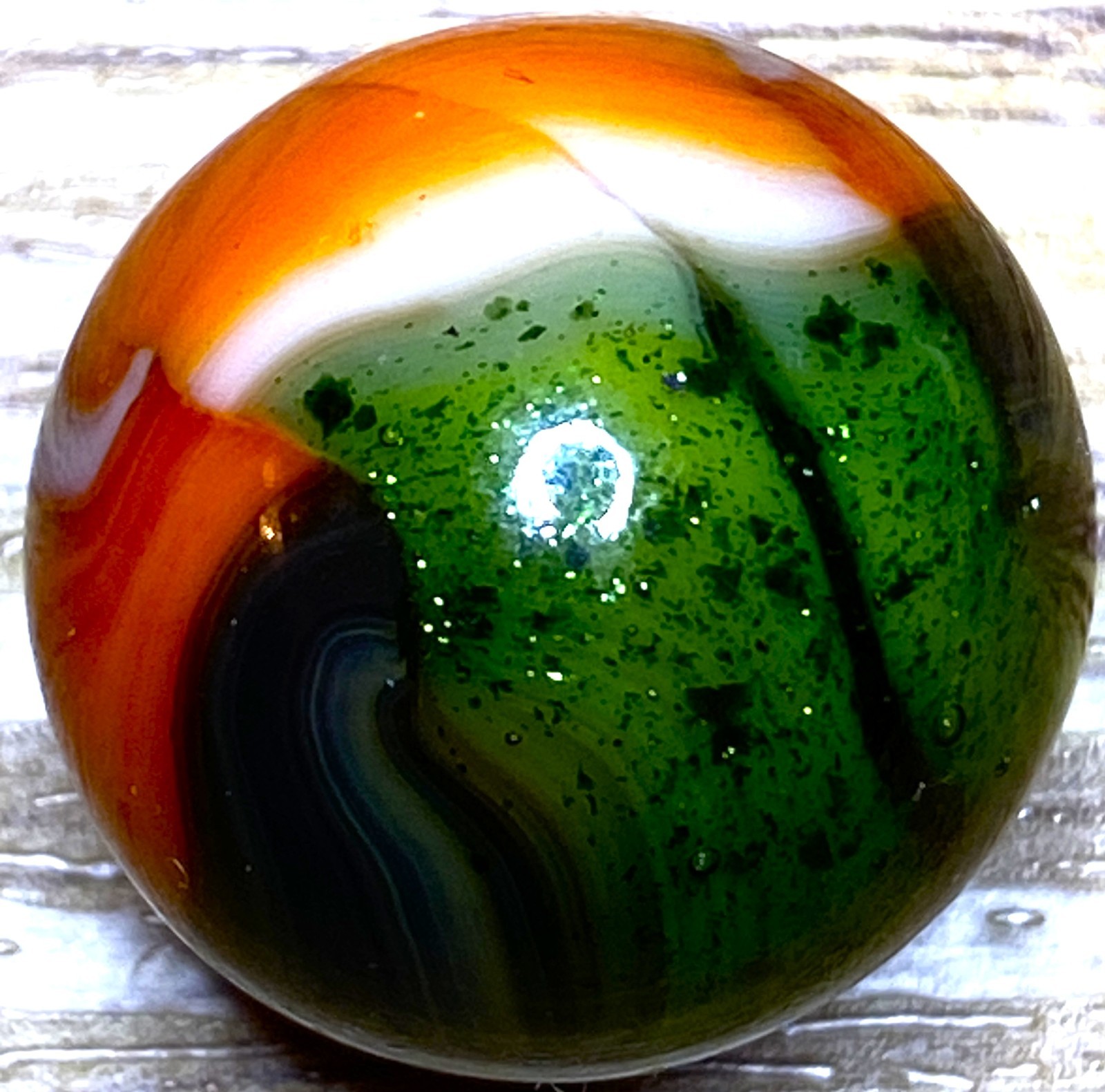 DAS/JABO HUGE AVENTURINE & ORANGE SWIRLED SHOOTER .74" BOX03/339