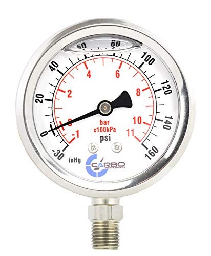 1-1/2" Pressure Gauge, Stainless Steel Case, 1- 1/2" -30 / 0 / +160 inHg/psi