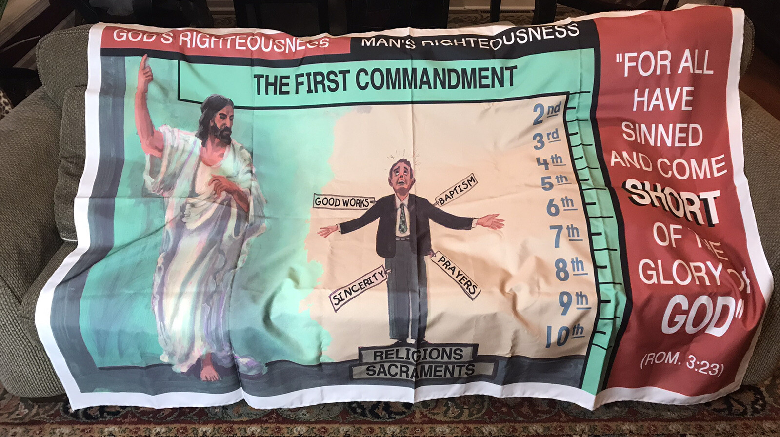 Ten Commandments  Religious Banner 6'x4' Romans 3:23 Jesus Flag Christian 6 feet