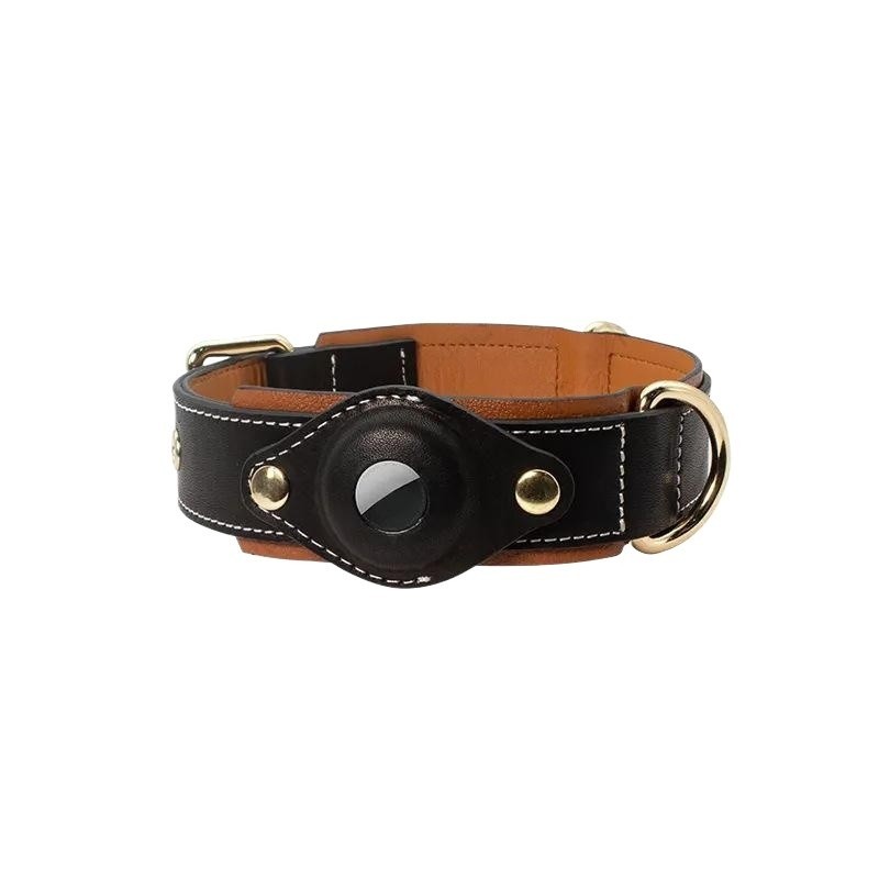 Genuine Leather Dog Collar w/ AirTag Holder | CuddlyPet