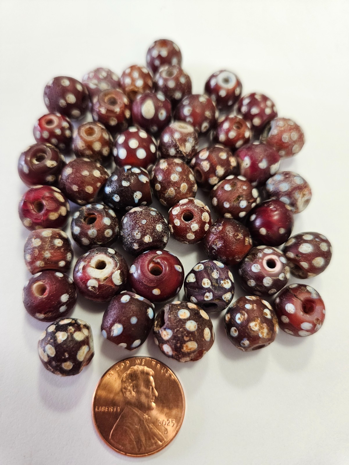 42 Antique Venetian White Heart Beads 10mm Ethiopian Trade Glass Beads