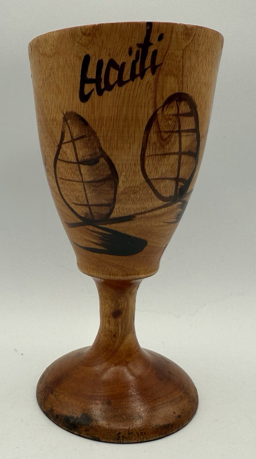 Vintage Wood Goblet Hand Turned Hand Painted Hand Crafted In Haiti 6” Tall