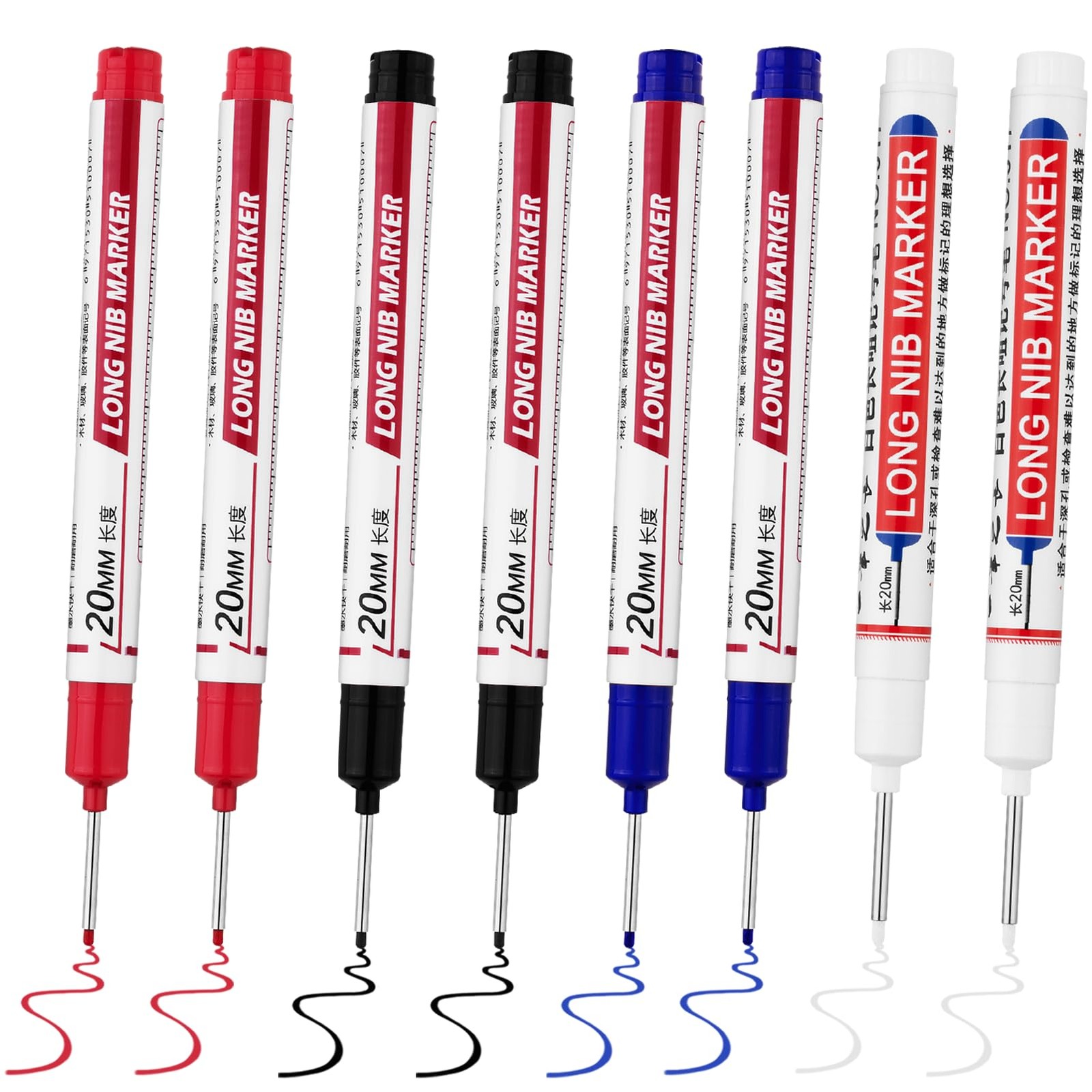LYXMYGS 8 PCS Long Head Deep Hole Marker 8PCS-20MM-Red/White/Blue/Black 