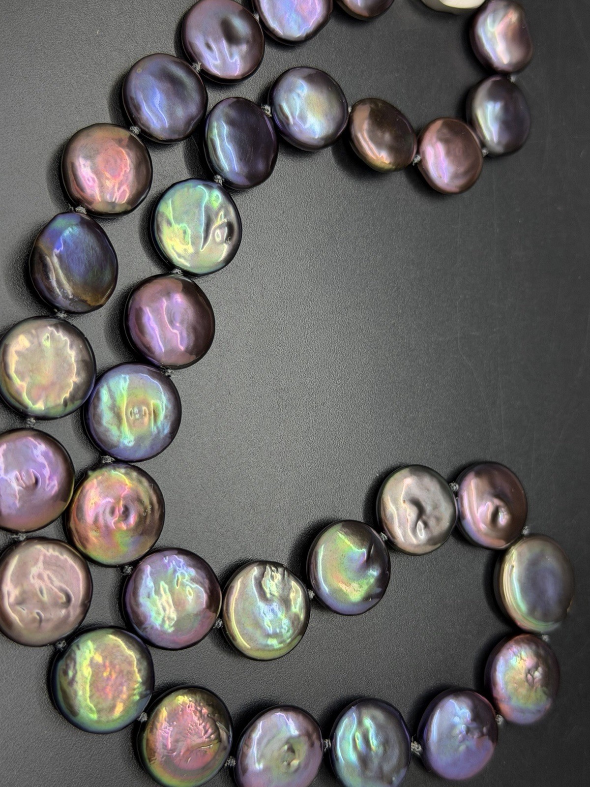 HONORA AMAZING IRIDESCENT MULTI COLOR 13-15mm COIN PEARL NECKLACE NIB