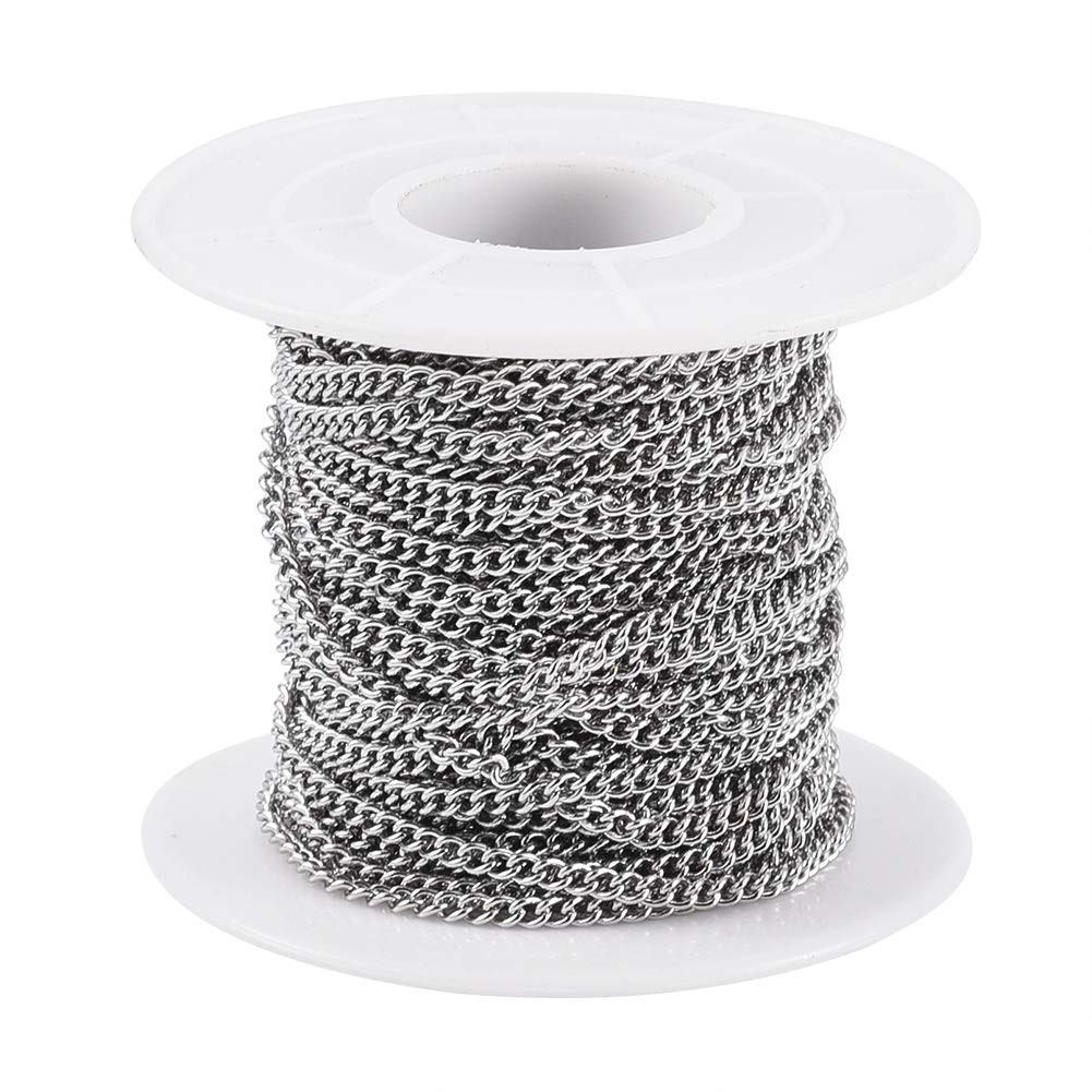 Pandahall 32.8 Feet 304 Stainless Steel Curb Chains- 2.7x2x0.5mm 