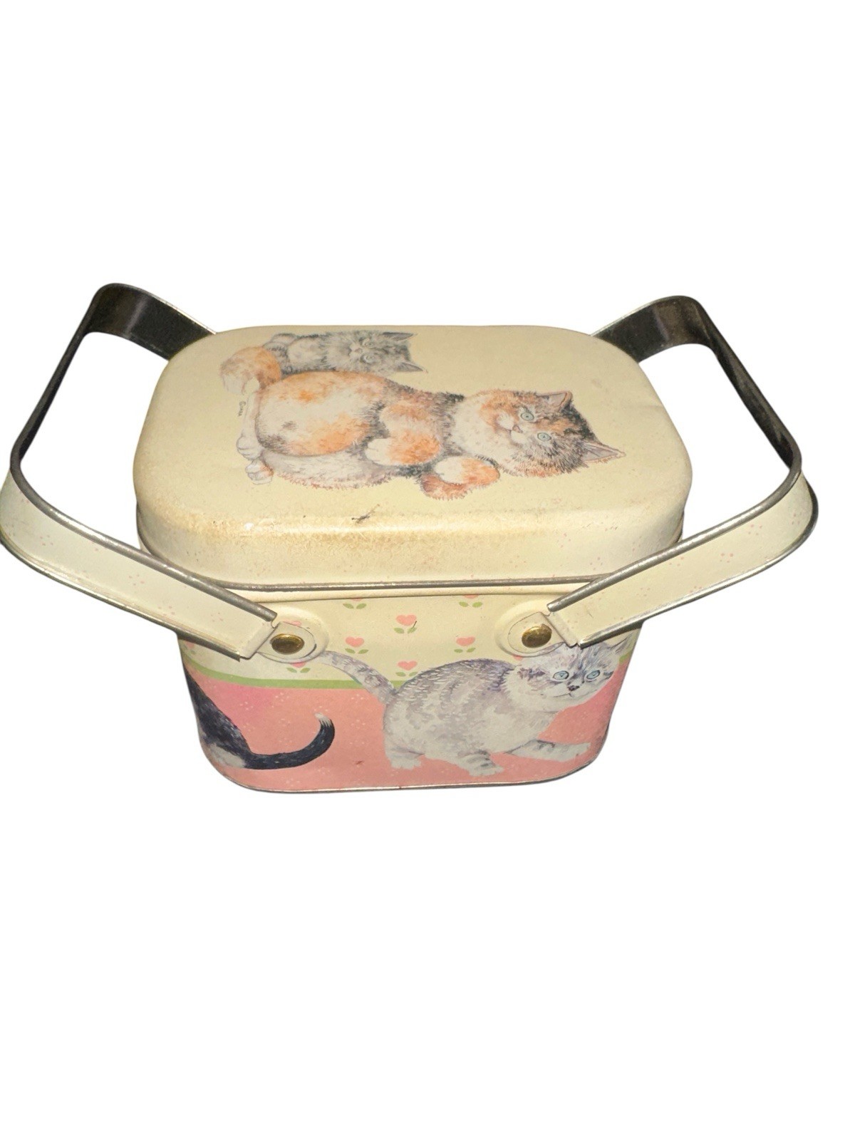 Vintage Bristol Ware Cats Kittens Tin Carry Hinged Handles Hong Kong Cute