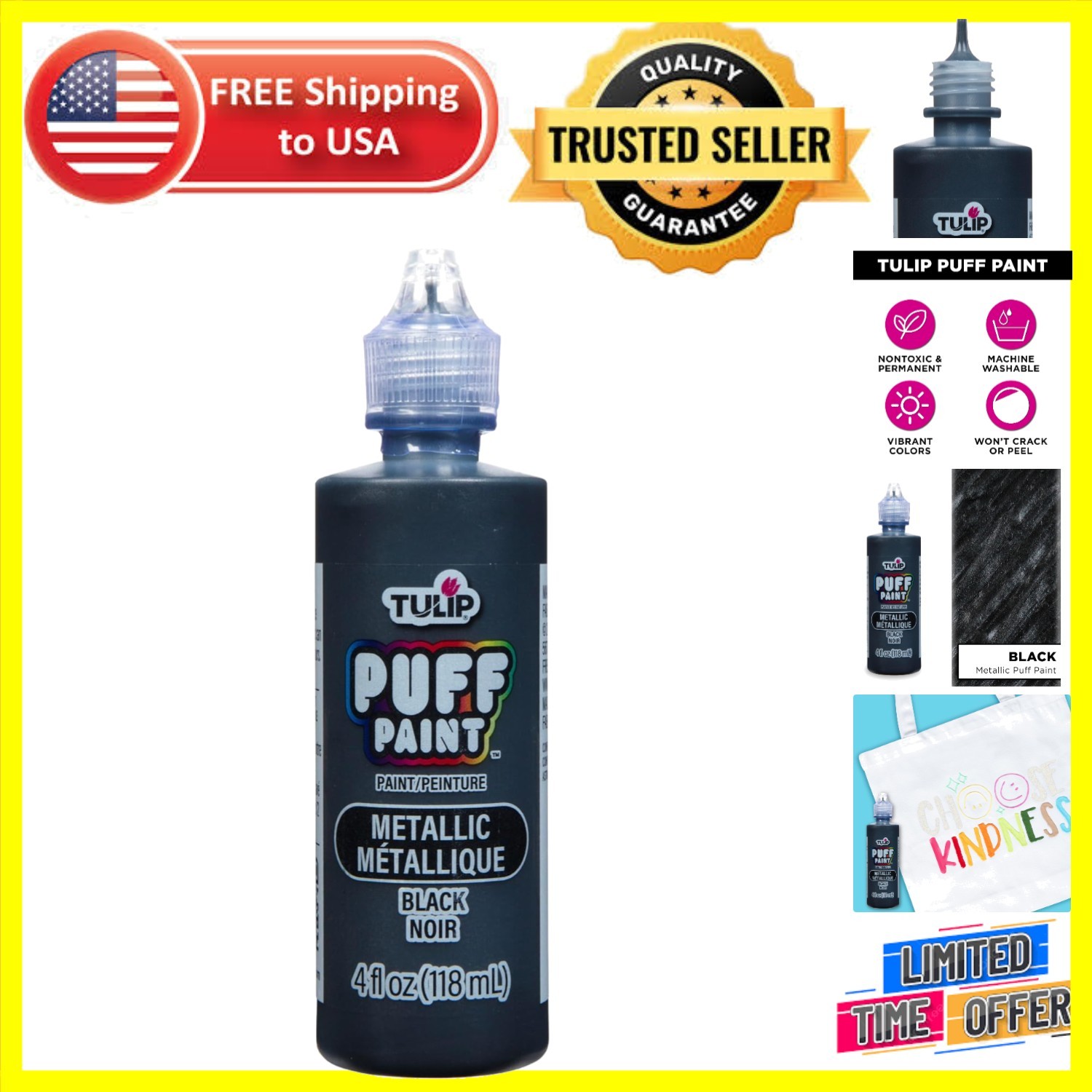 Puff Fabric Paint, 4 oz in Metallic Black - Perfect for DIY Crafts & Fashion