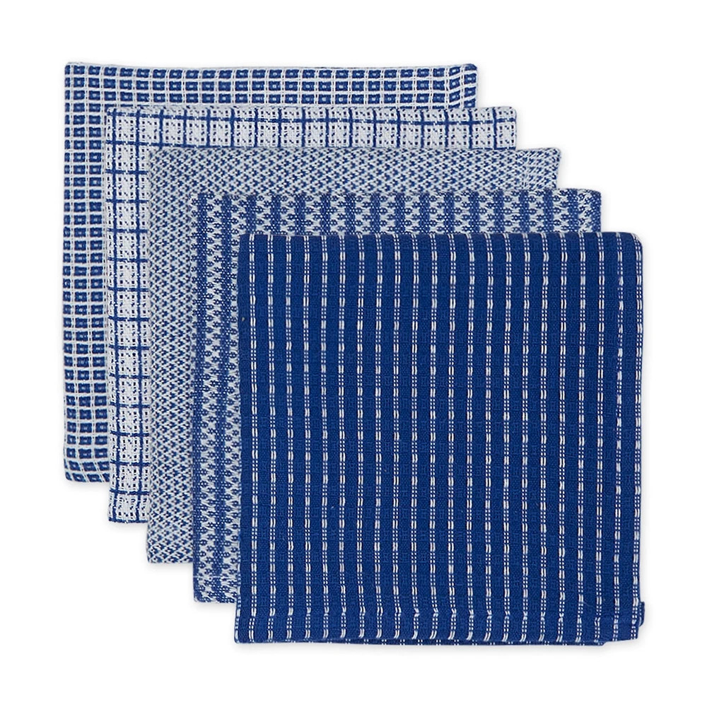 Assorted Blue Dishcloth Set 100 Cotton Absorbent Kitchen Towels 12x12