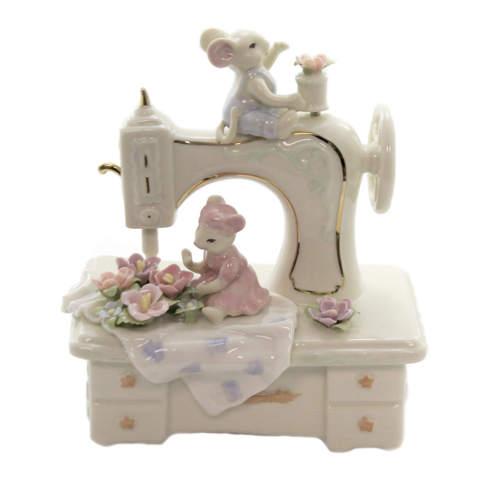 Cosmos 58022 Fine Porcelain Mice & Sewing Machine Musical Figurine 6-Inch