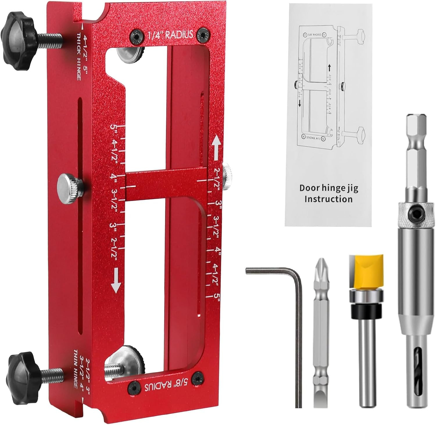 Door Hinge Jig, 6061 Aluminum Alloy Mortise Template Kit for Router, Adjustable 