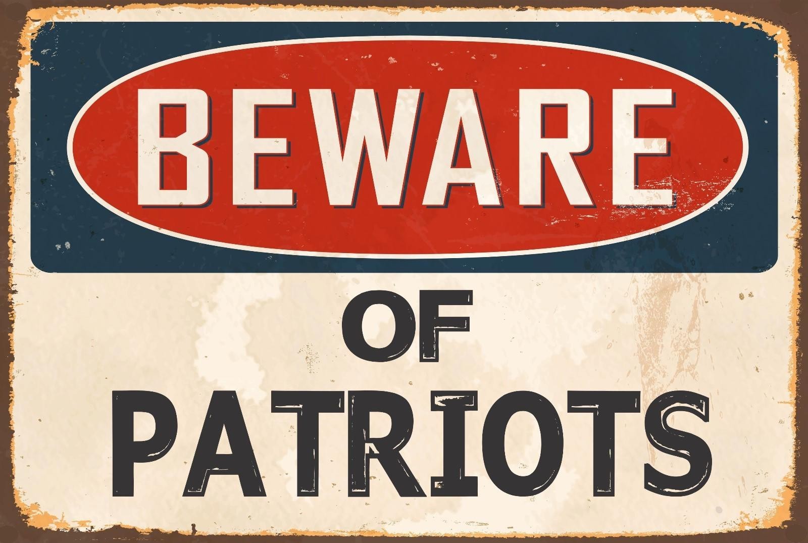 Aluminum Metal Sign Beware Of Patriots 8x12 Funny Vintage Street Sign