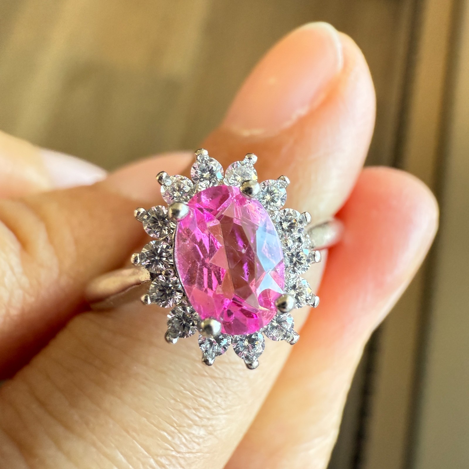 925 Sterling Silver Ring Oval Pink 7x5mm Natural Topaz Gemstone Women Bridal