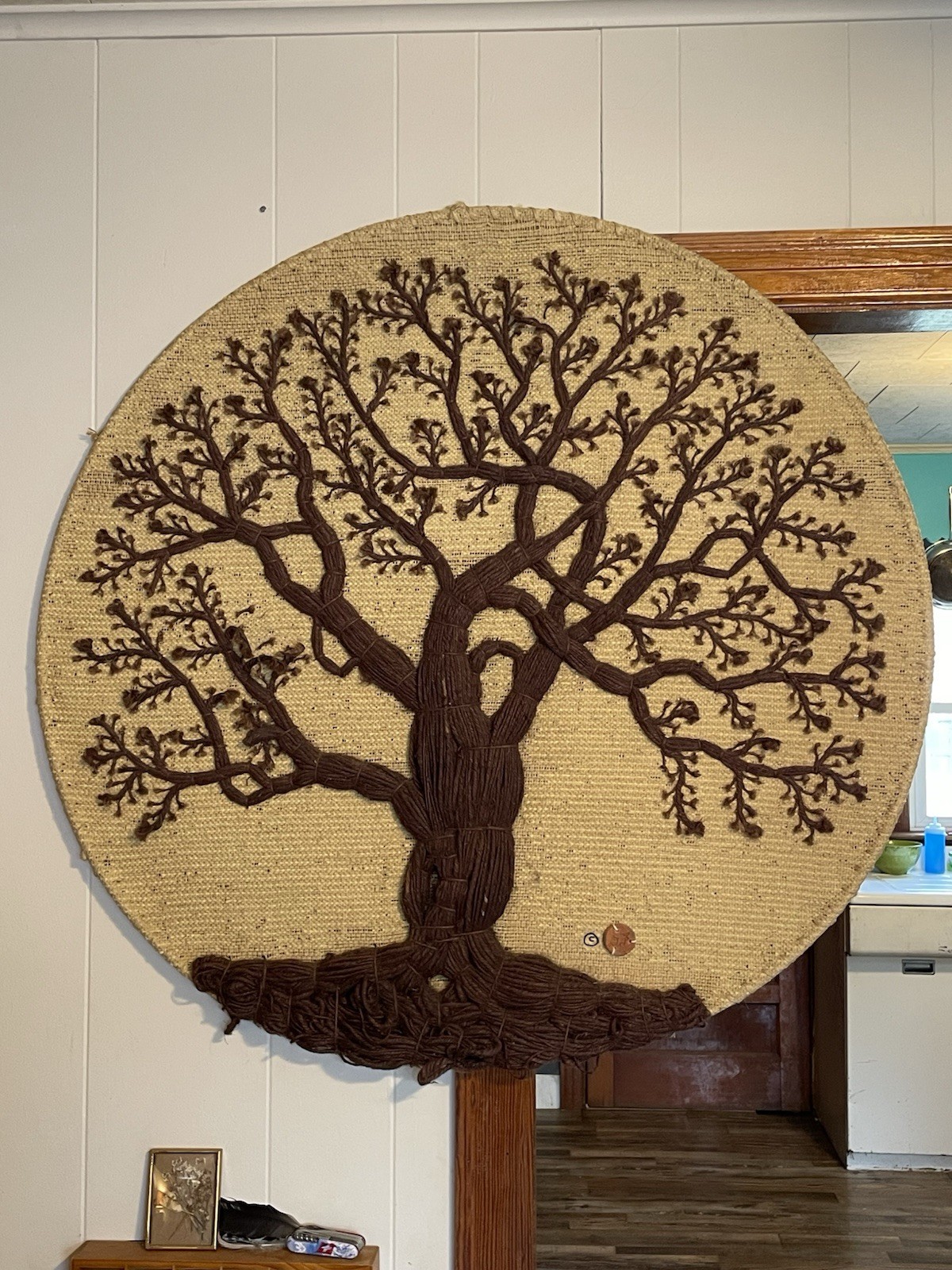 Don Freedman 1978 Vintage Tree of Life Fiber Art 42 Diameter Wall Hanging MCM