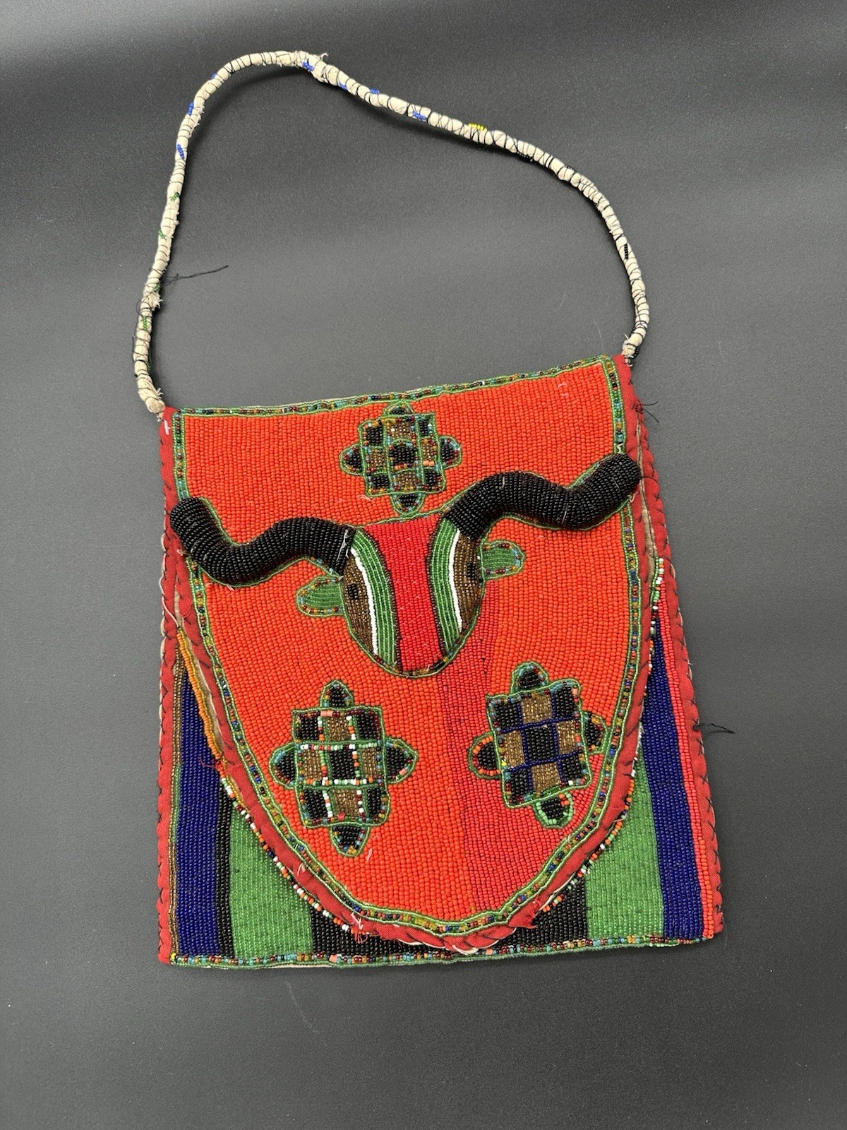 African Yoruba Bag Beaded Handmade Antelope Face
