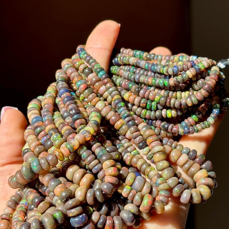 Brown Opal Rondelles, 4mm to 6mm+, 16" Strand, Ethiopian Opal Rondelles,