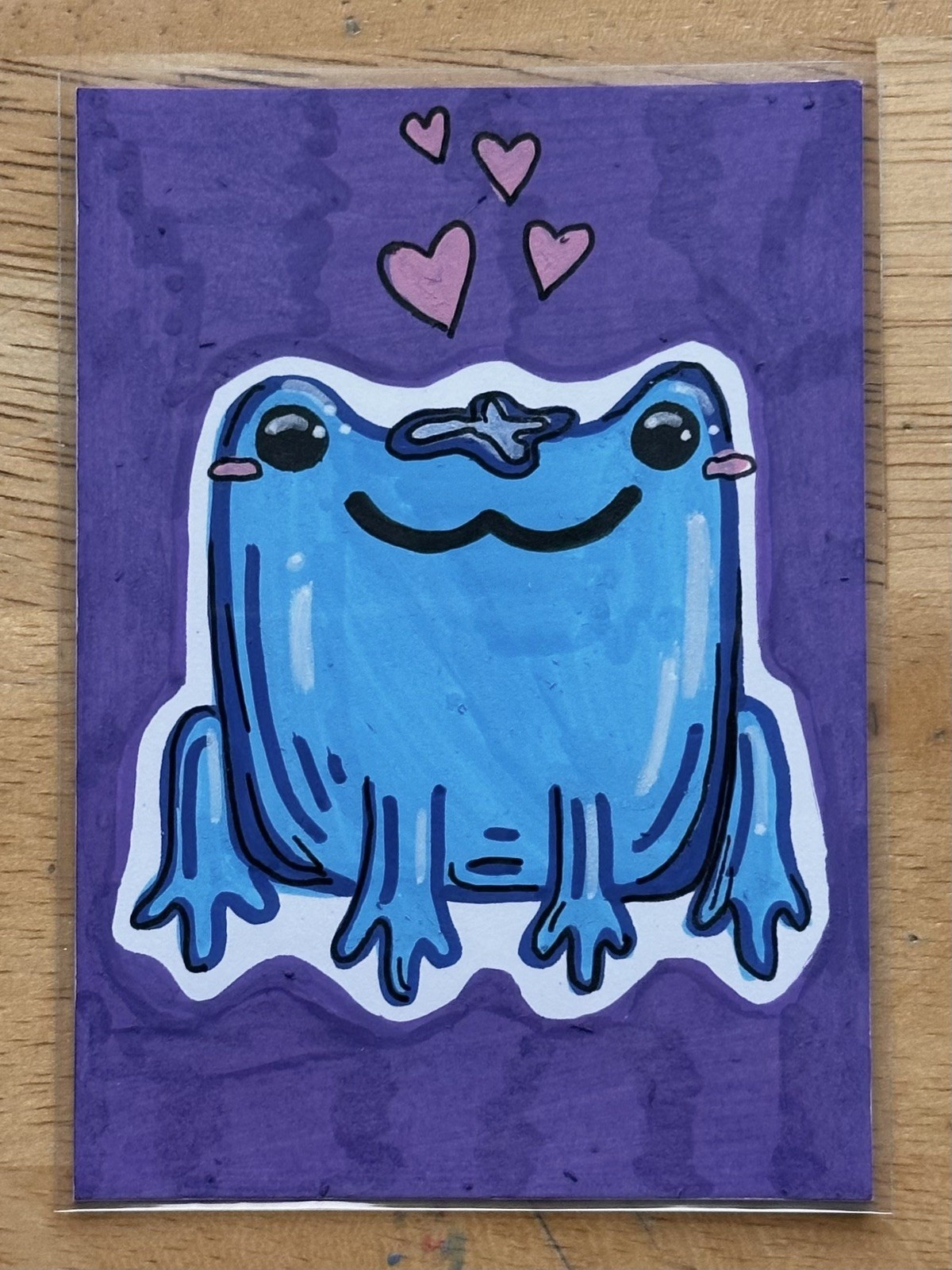 Original ACEO Art Card Blueberry Frog “Bluefroggy ” (2.5”x3.5”) by Taylor Green