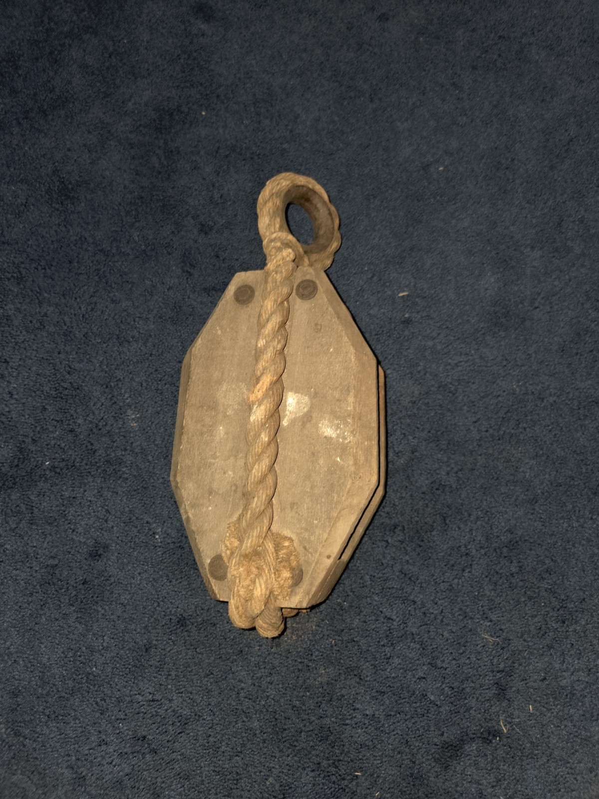 Antique Wooden Maritime Pulley with Rope