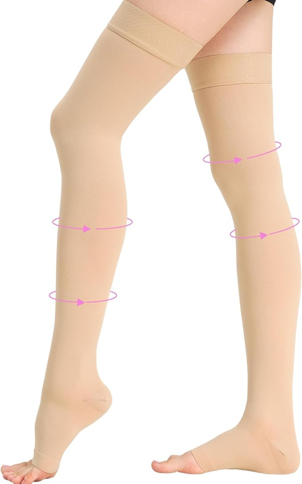 20-30 mmHg Thigh High Compression Stockings for Women - Open Toe with Stay-Up Do