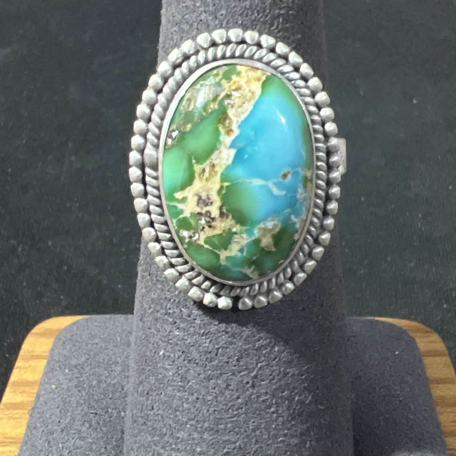 Sterling Silver Sonoran Mountain Gold Turquoise Adjustable Ring Size 6-8