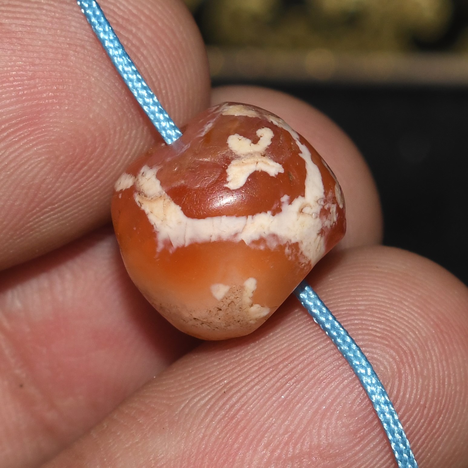 Genuine Ancient Etched Carnelian Longevity Dzi Bead in good Condition