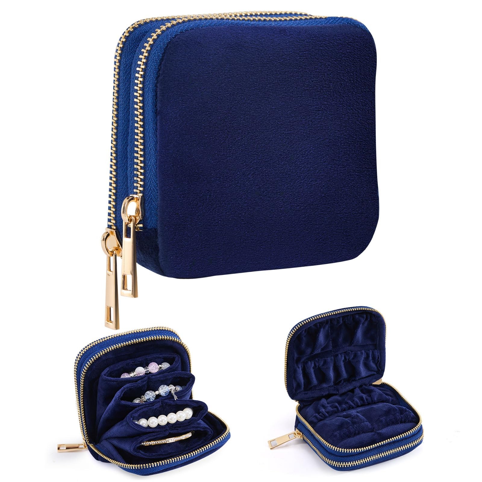 Double-zip Jewelry Pouch for Travel, Multi-compartment Jewelry Organizer Bag,...