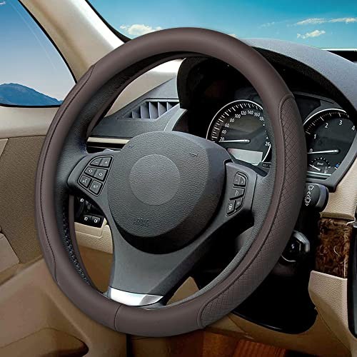  Microfiber Leather Steering Wheel Cover with Classic Embossing, Anti Coffee