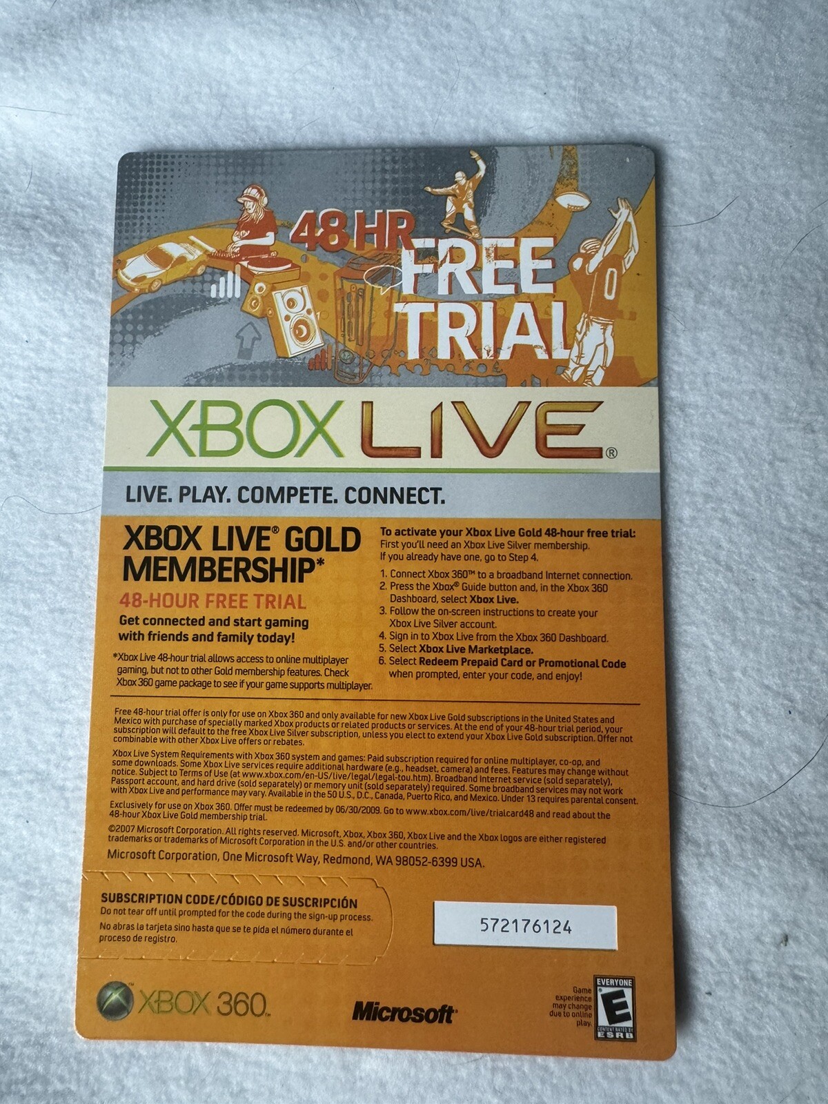 Microsoft Xbox Live Free 48 Hour Trial Gold Subscription XBOX 360 Unused