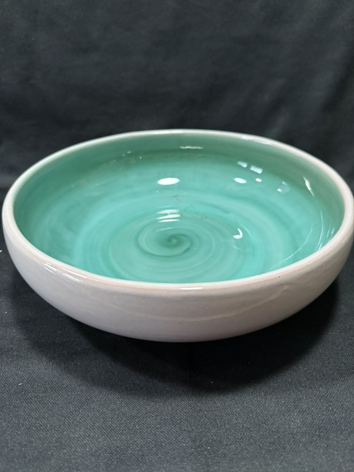 Stangl Pottery, Art Bowl with Swirl Pattern, 9-1/2"D, Gray& Teal, Trenton,NJ