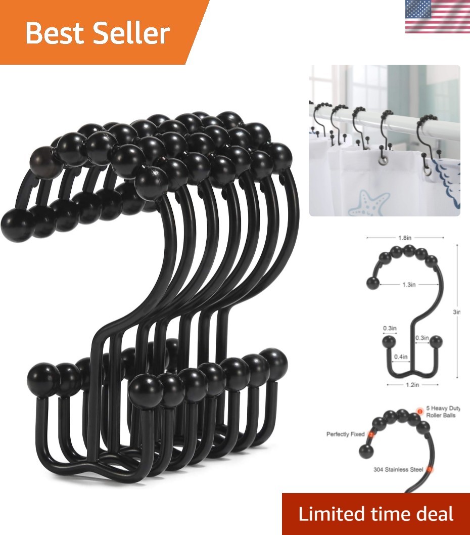 Shower Curtain Hooks, Shower Curtain Rings, Stainless Steel Black Shower Curt...