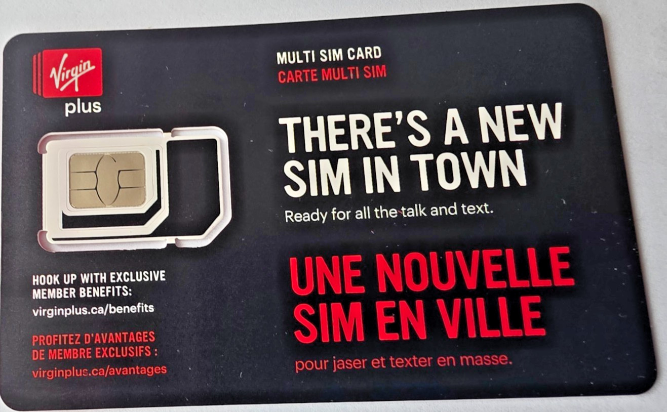 Prepaid Virgin Mobile CANADA 4G LTE Sim Card - Nano Micro Standard 3 in 1 Combo