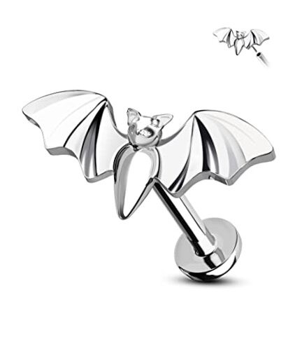  Minimalist Bat G23 Solid Titanium Cartilage Earrings Stud 16G Silver-8MM