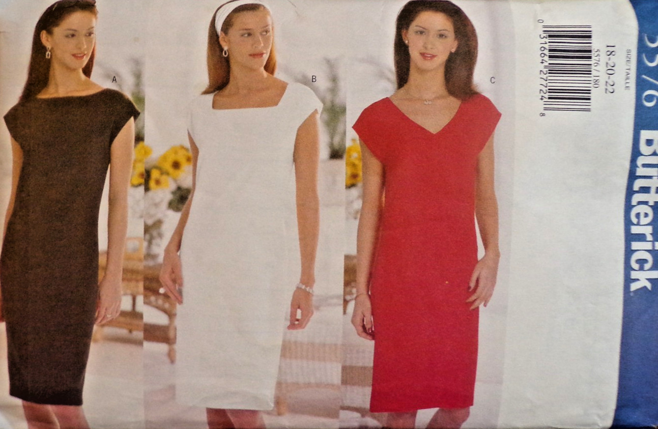 Butterick Sewing Pattern 5576 Misses Dress  Straight Variations Sizes 18-22 CUT