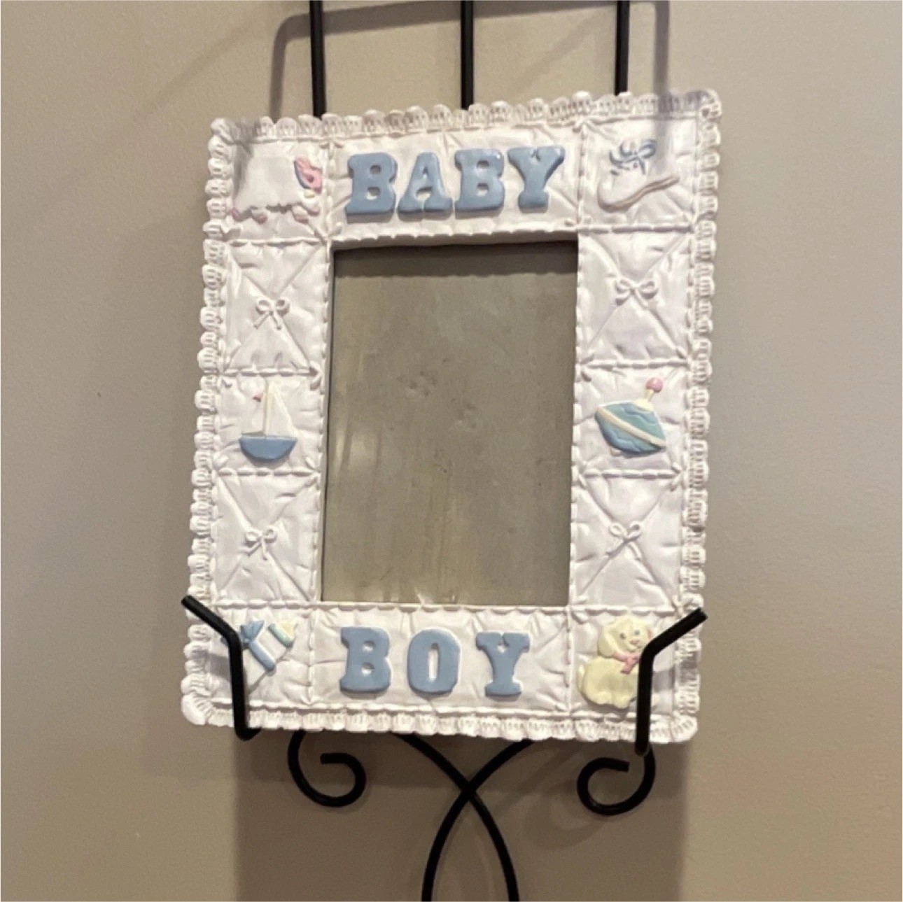 Baby Boy Picture Frame White Blue Quilted Decorative Design Nursery Decor Boys