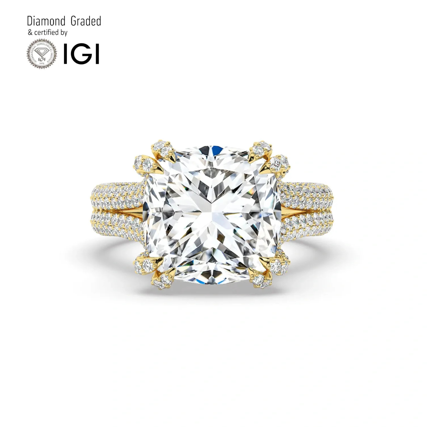 Cushion Diamond Engagement Ring 14k Yellow Gold Labgrown 10.10 Ct Solitaire