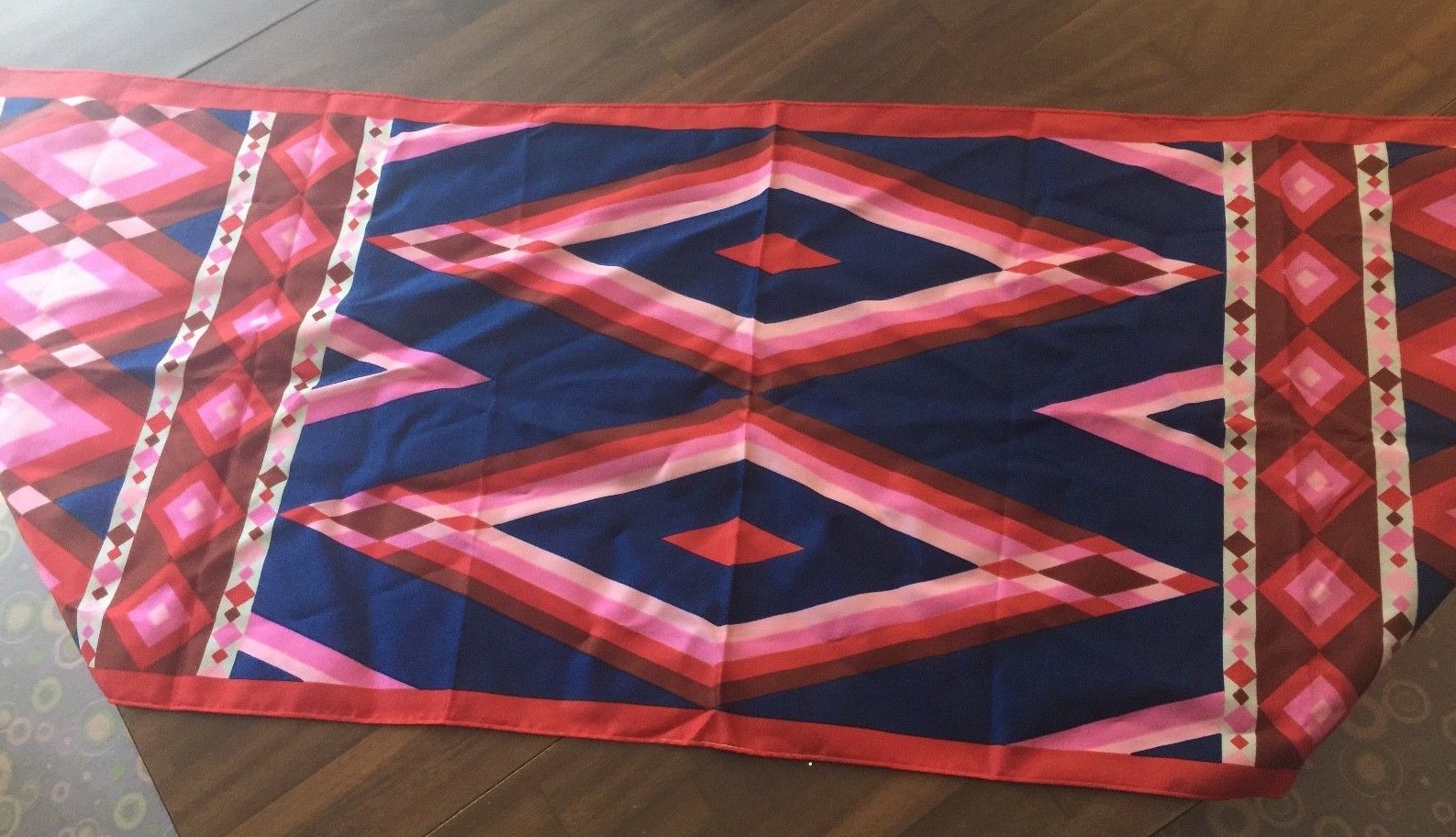 Vintage Red Pink Blue White Rectangle Scarf 15" x 44" Diamond pattern