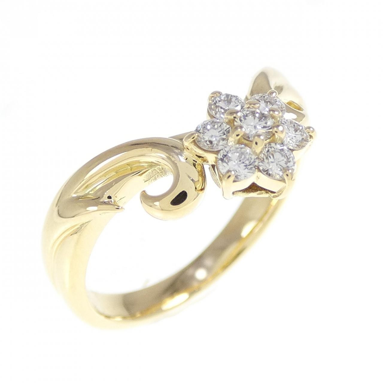 Authentic 750YG Flower Diamond Ring 0.23CT #270-004-135-7139