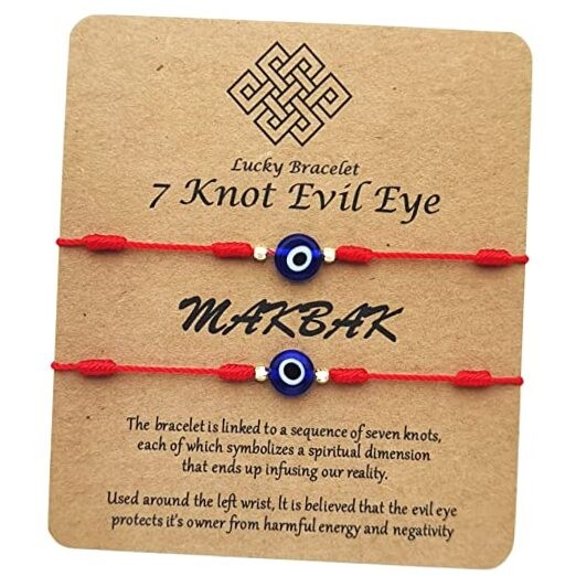 Evil Eye 7 Knot Lucky Bracelets for Women Men Adjustable Lucky Bronze Red