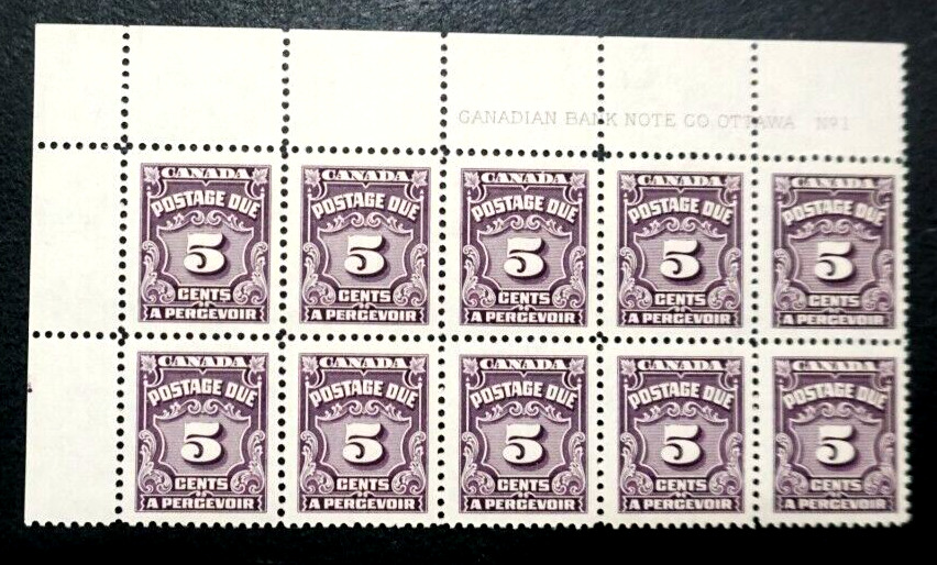 Canada #J18 Plate block of ten MNH