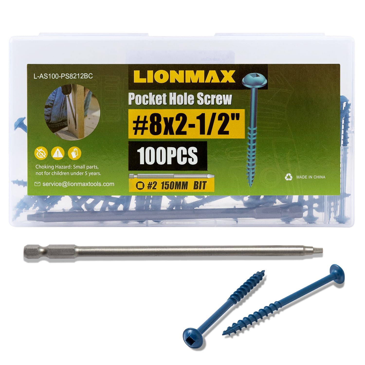 Pocket Hole Screws 2-1/2 Inch, 100 PCS Exterior Pocket Screw #8 X 2-1/2", Coarse