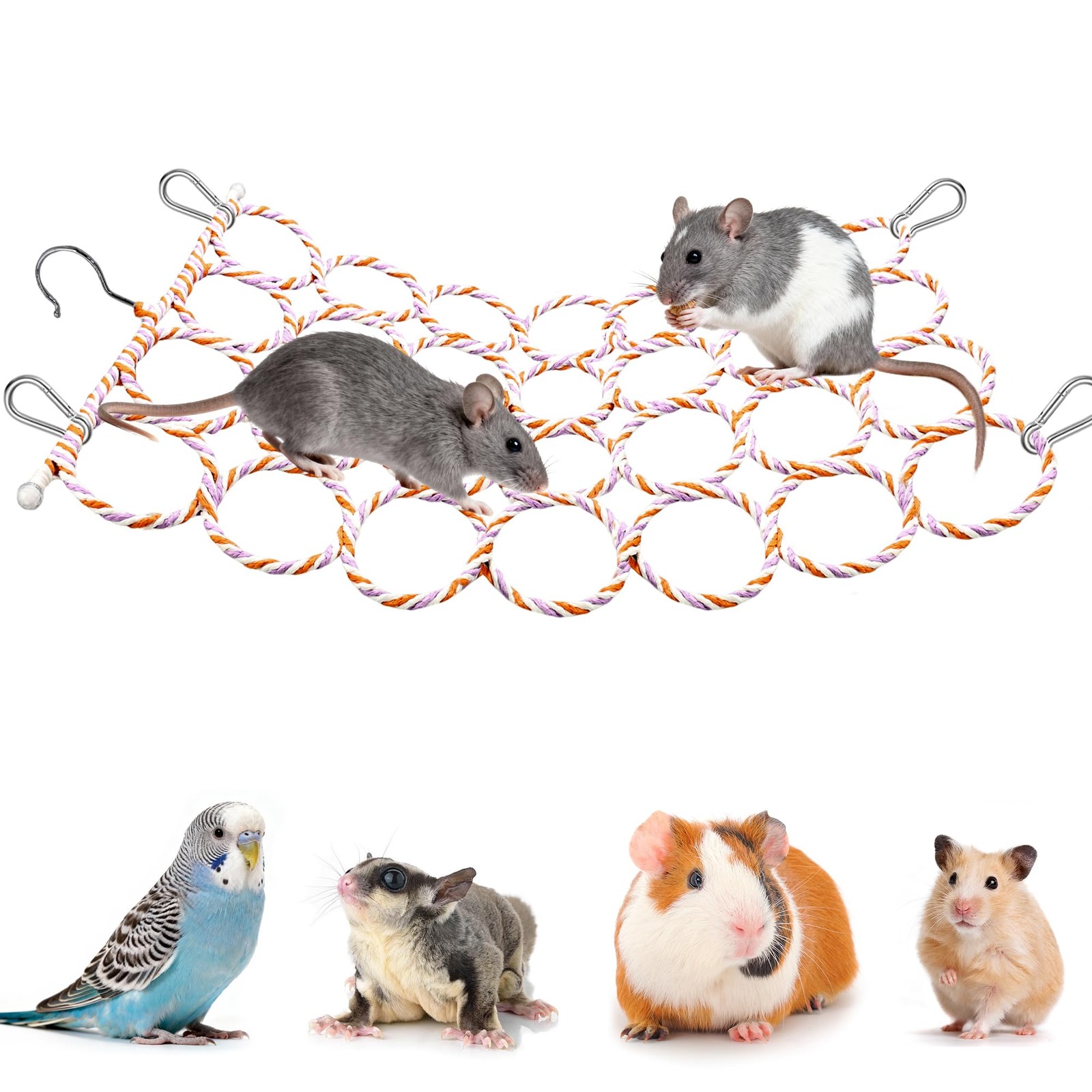 1Pcs Rat Climbing Rope Net Toy for Cage, Bird Hemp Rope Perch Swing, Ladder R...
