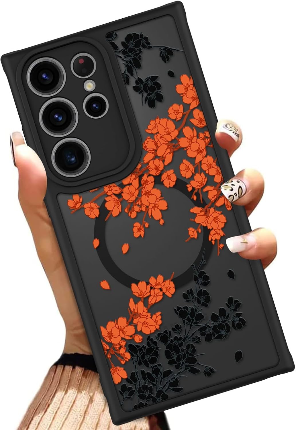 Case for Samsung Galaxy S23 Ultra 6.8 Inch Orange Floral Translucent Phone Cover