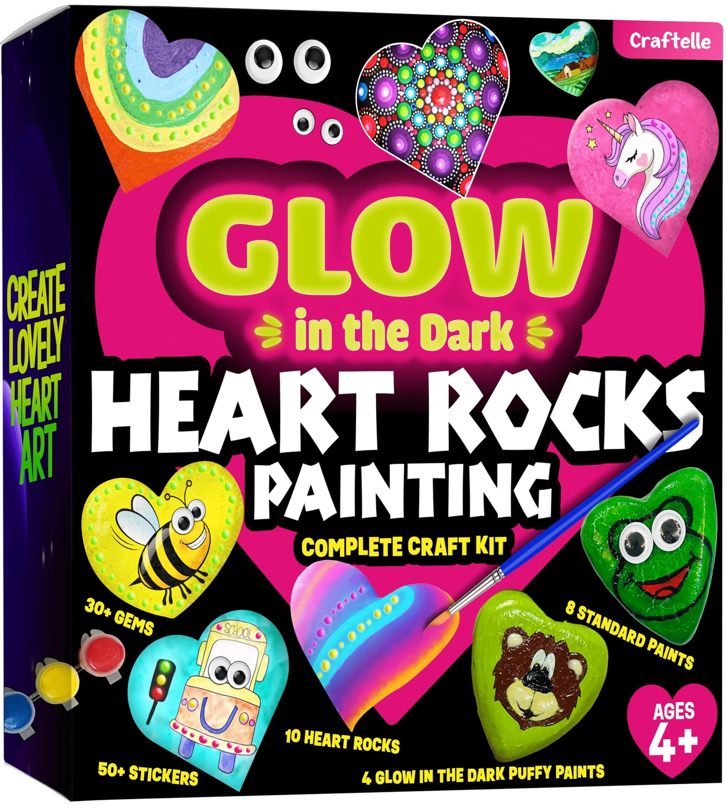 Hearts Rock Painting Kit for Kids Girls - Glow in Dark Art Supplies Ages 4-12...