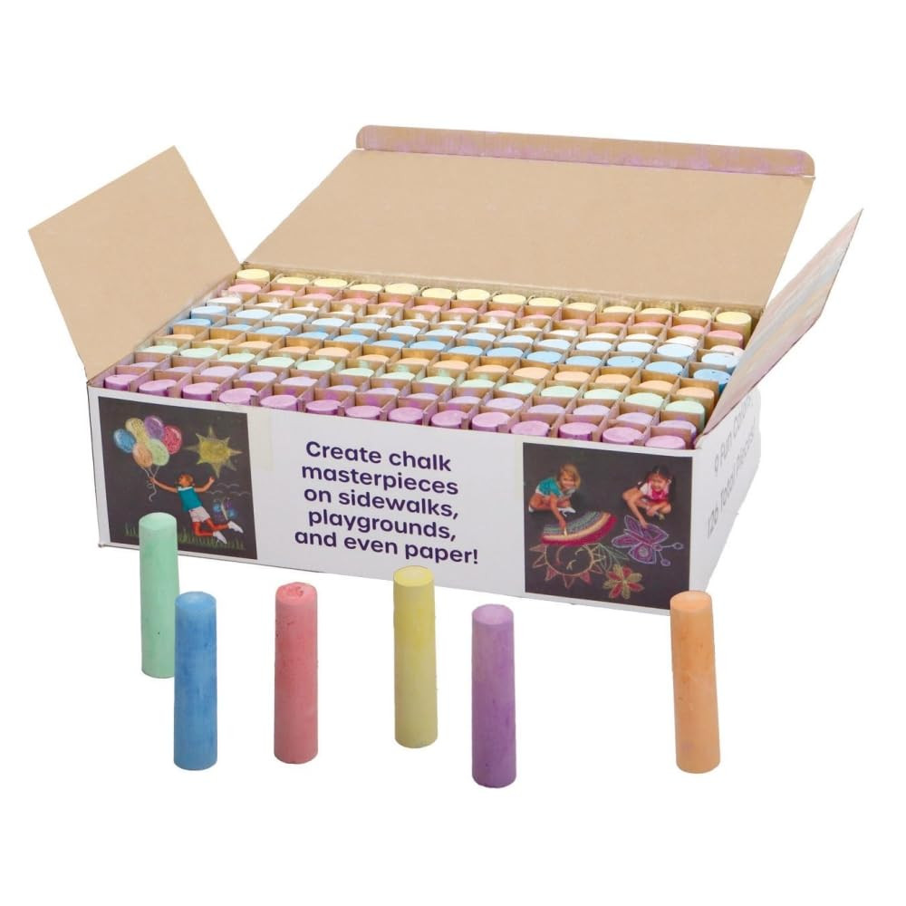Giant Box of Jumbo Sidewalk Chalk, 126 Pieces, 9 Colors - Bulk Set Color Splash 